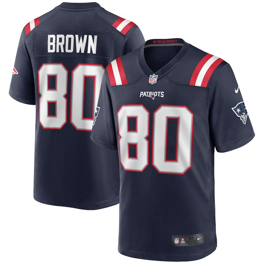 Men New England Patriots #80 Troy Brown Nike Navy Game Retired Player NFL Jersey